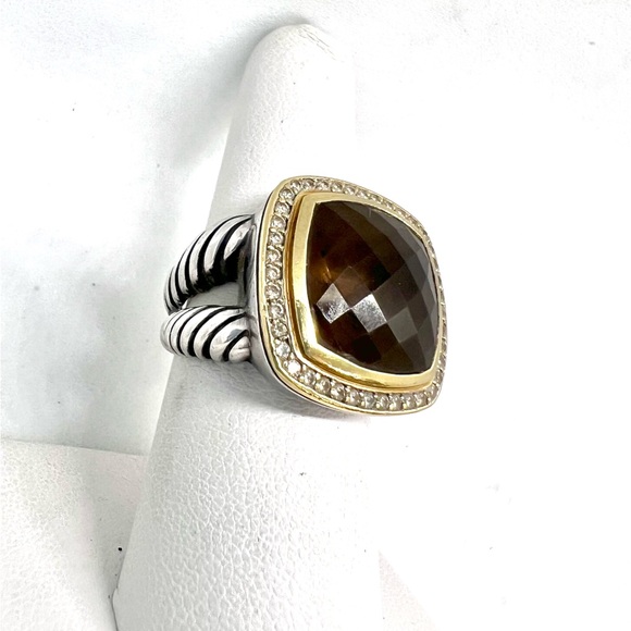 David Yurman Albion 14mm Smoky Quartz Ring with Diamonds and Gold - Picture 3 of 14